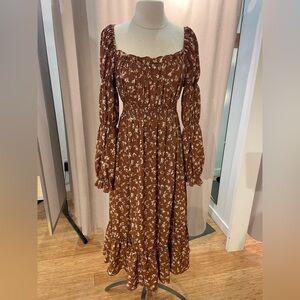 Astr Brown Floral Long Sleeve Dress